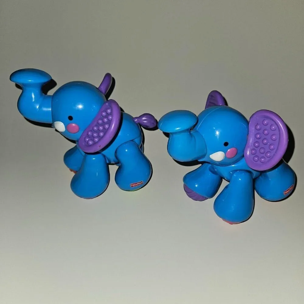 2 Fisher Price Blue Elephant Lot Amazing Animals Train Accessories Click Clack